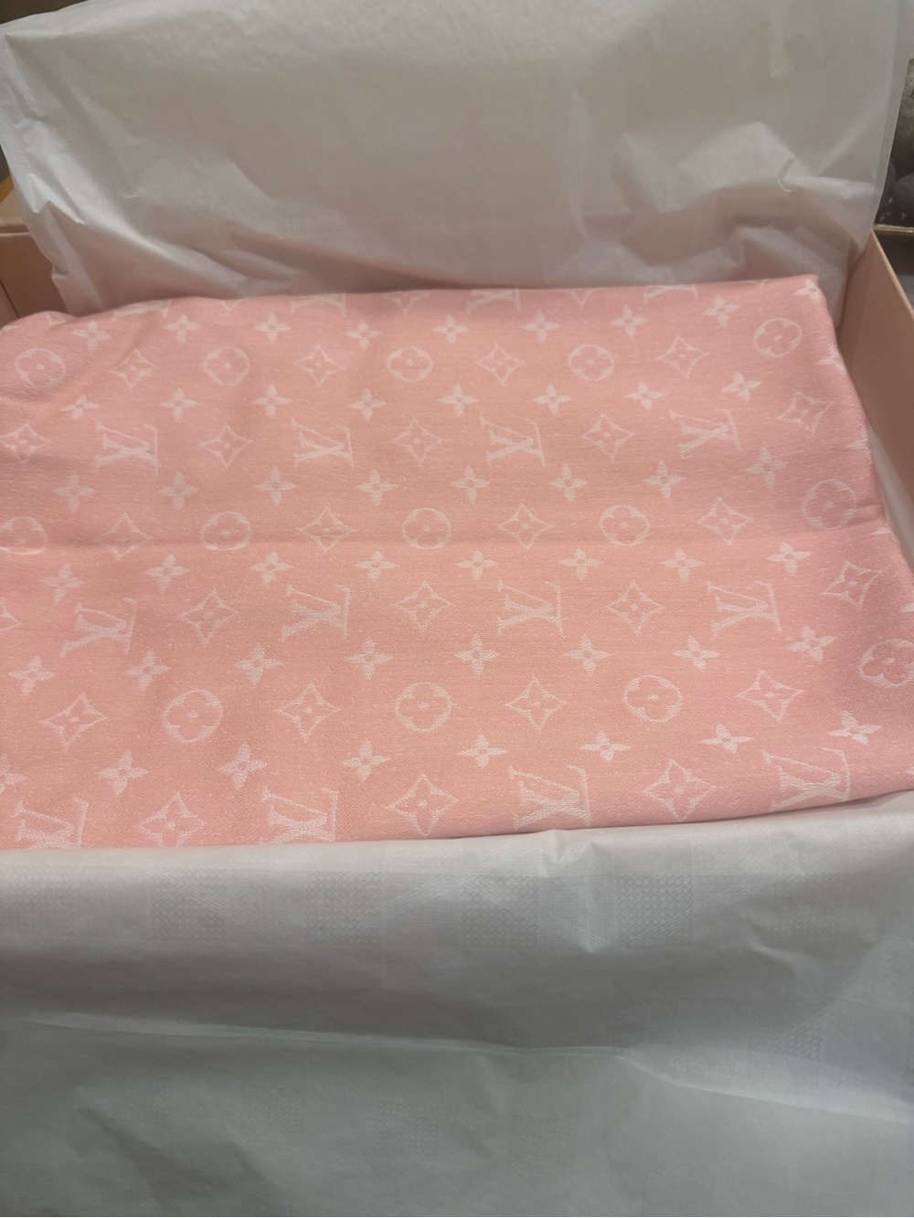 Louis Vuitton Pink & White Monogram Shawl